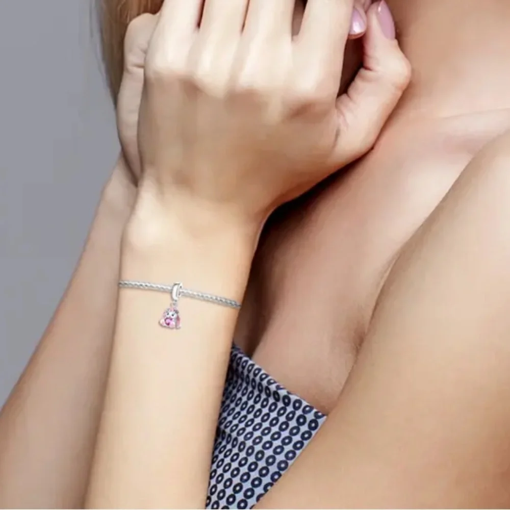 S925 Sterling Silver with Pink Gems Bunny Charm - NWT